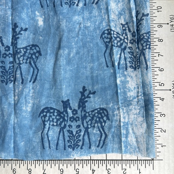 Vintage Indian Block Print Cotton Fabric – Blue Deer Motif – 3 Yards - Picture 4 of 11